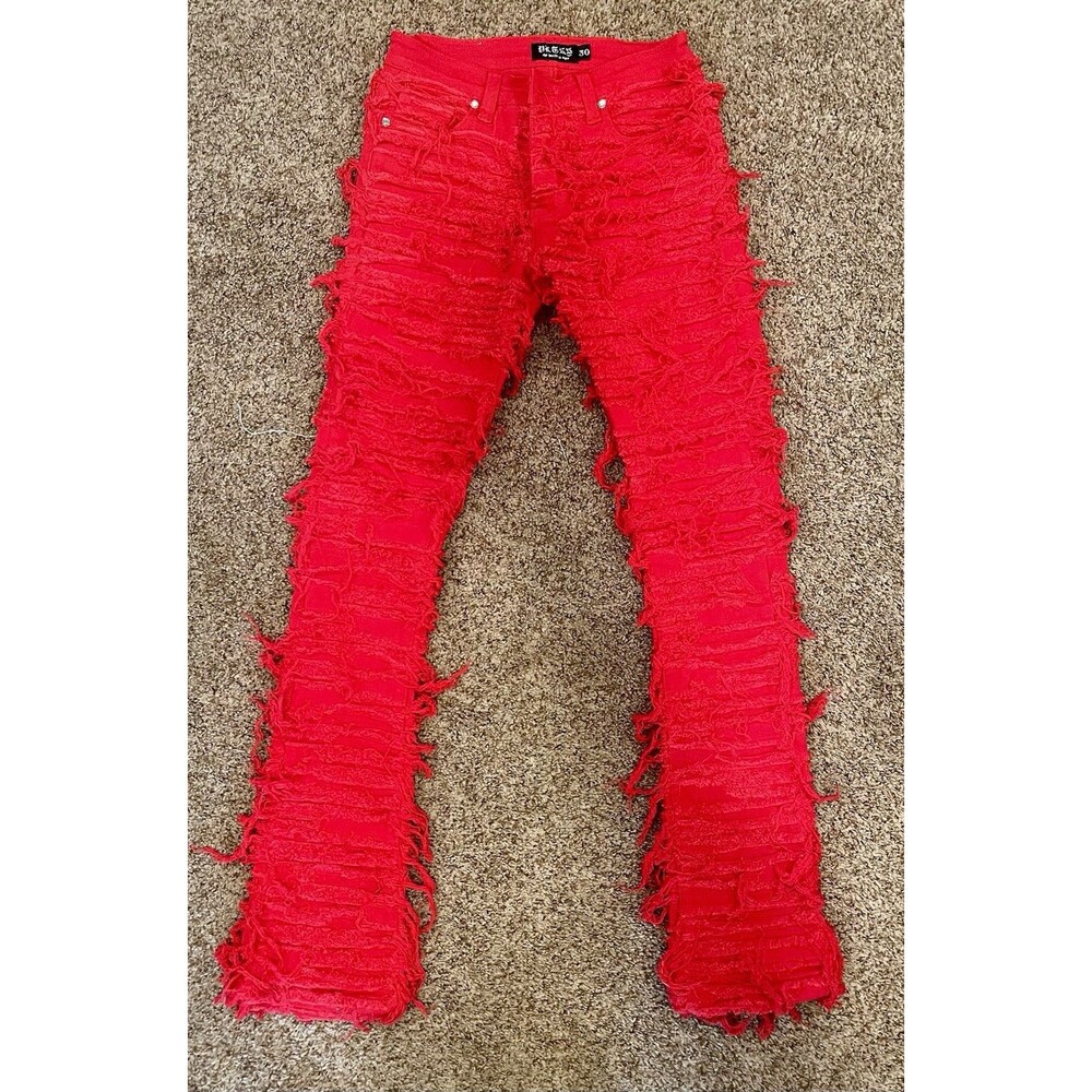 Politics PLTKS Red Heavily Distressed Skinny Jeans Mens 30 #10004